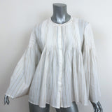 Joie Button Up Top Copper White/Gold Metallic Striped Pleated Cotton Size Medium
