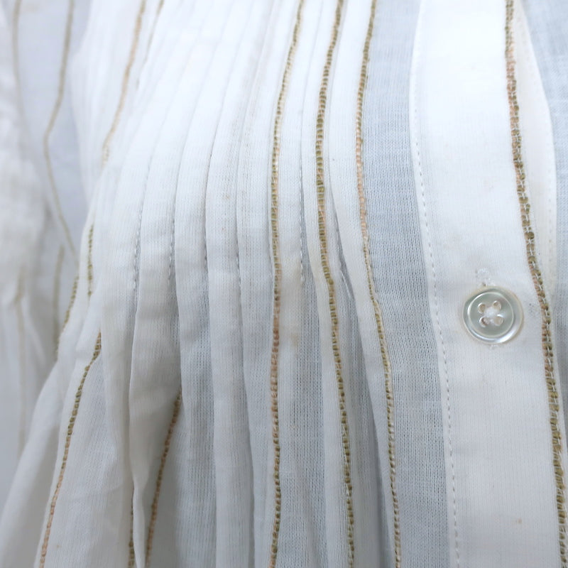Joie Button Up Top Copper White/Gold Metallic Striped Pleated Cotton Size Medium