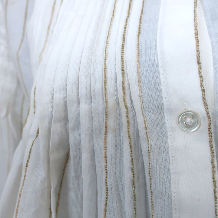 Joie Button Up Top Copper White/Gold Metallic Striped Pleated Cotton Size Medium