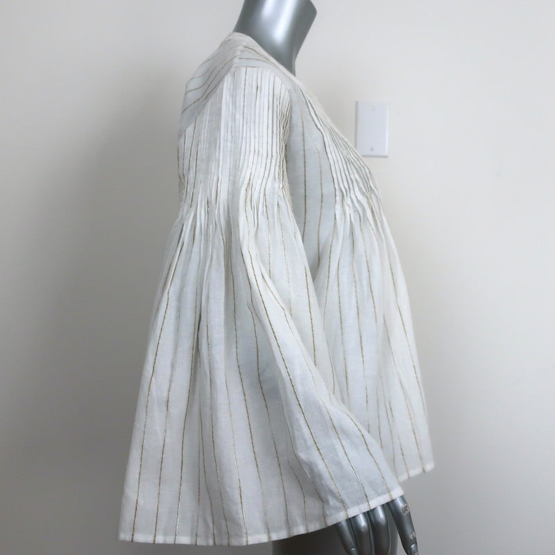 Joie Button Up Top Copper White/Gold Metallic Striped Pleated Cotton Size Medium