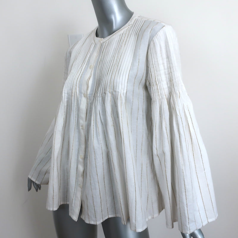 Joie Button Up Top Copper White/Gold Metallic Striped Pleated Cotton Size Medium