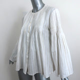 Joie Button Up Top Copper White/Gold Metallic Striped Pleated Cotton Size Medium