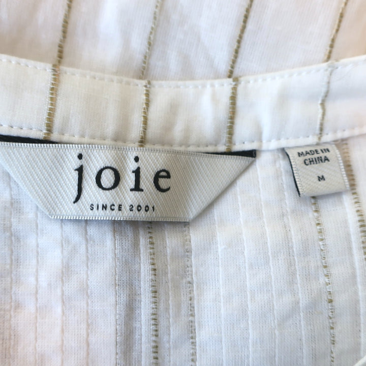 Joie Button Up Top Copper White/Gold Metallic Striped Pleated Cotton Size Medium
