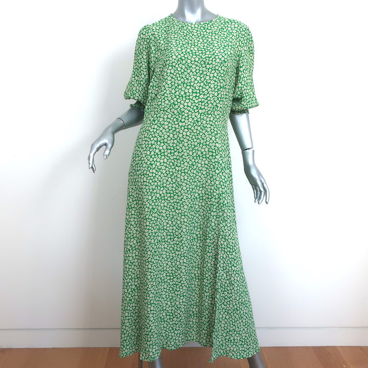 Mango Midi Dress Carol Green Ditsy Floral Print Crepe Size Extra Large