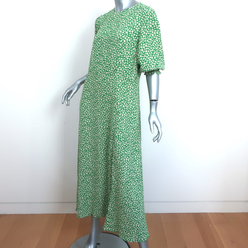 Mango Midi Dress Carol Green Ditsy Floral Print Crepe Size Extra Large