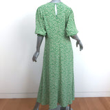 Mango Midi Dress Carol Green Ditsy Floral Print Crepe Size Extra Large