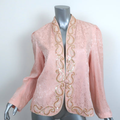 Vintage 1980s Sequined Silk Jacket Pink Jacquard Size 14