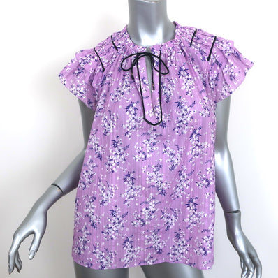 Ulla Johnson Top Ida Lilac Floral Print Size 10 Flutter Sleeve Blouse