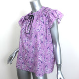 Ulla Johnson Top Ida Lilac Floral Print Size 10 Flutter Sleeve Blouse