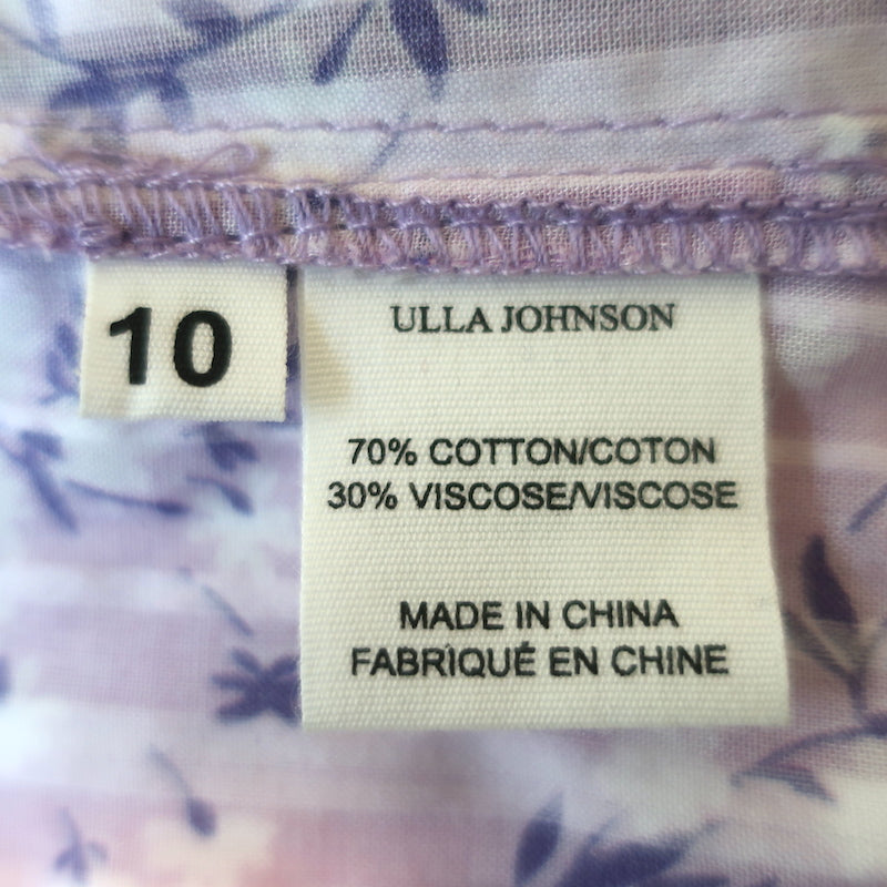 Ulla Johnson Top Ida Lilac Floral Print Size 10 Flutter Sleeve Blouse