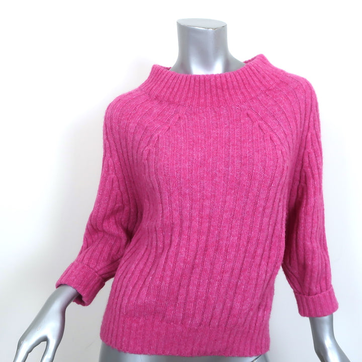 3.1 Phillip Lim Sweater Pink Wool-Alpaca Ribbed Knit Size Small 3/4 Sleeve