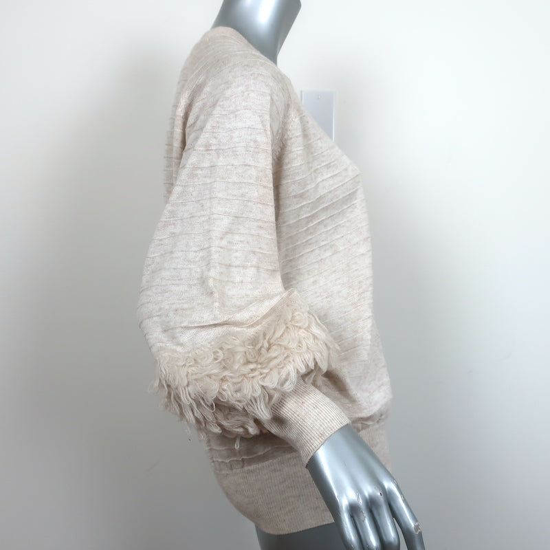 THE GREAT Loop Fringe Sweater Oatmeal Wool-Blend Size 1 Crewneck Pullover