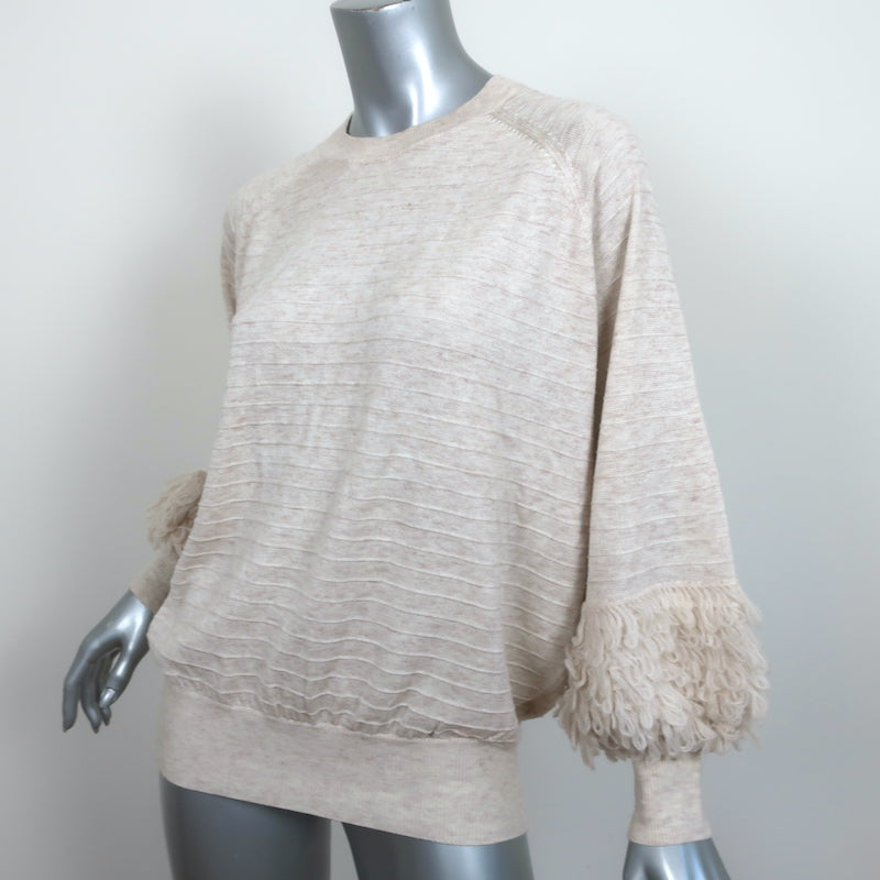 THE GREAT Loop Fringe Sweater Oatmeal Wool-Blend Size 1 Crewneck Pullover