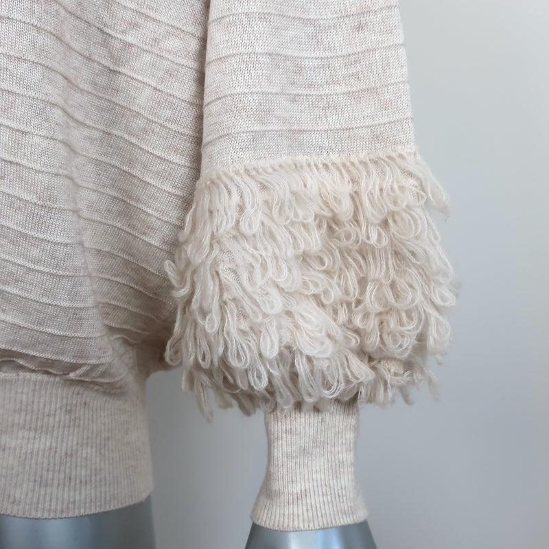 THE GREAT Loop Fringe Sweater Oatmeal Wool-Blend Size 1 Crewneck Pullover