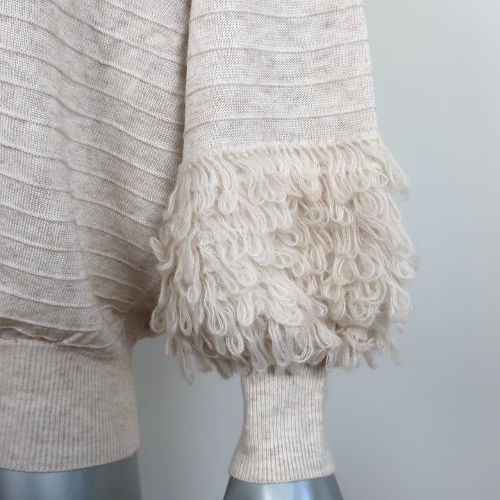 THE GREAT Loop Fringe Sweater Oatmeal Wool-Blend Size 1 Crewneck Pullover