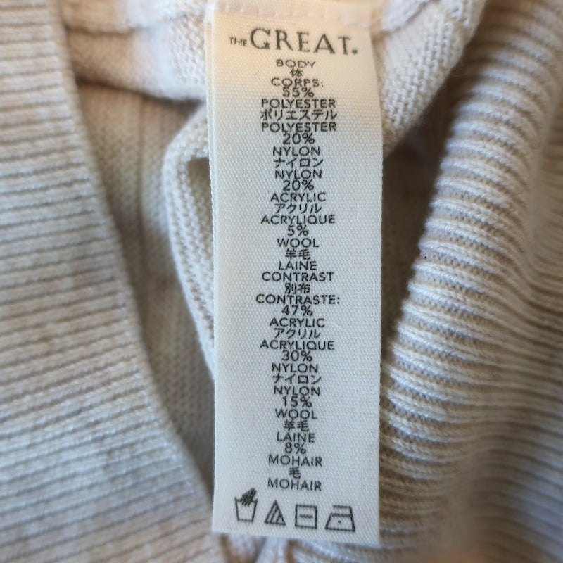THE GREAT Loop Fringe Sweater Oatmeal Wool-Blend Size 1 Crewneck Pullover