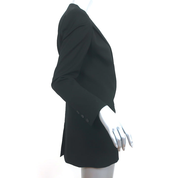 Helmut Lang Blazer Black Lamb Leather-Trim Smoking Wool Size 6 One Button Jacket