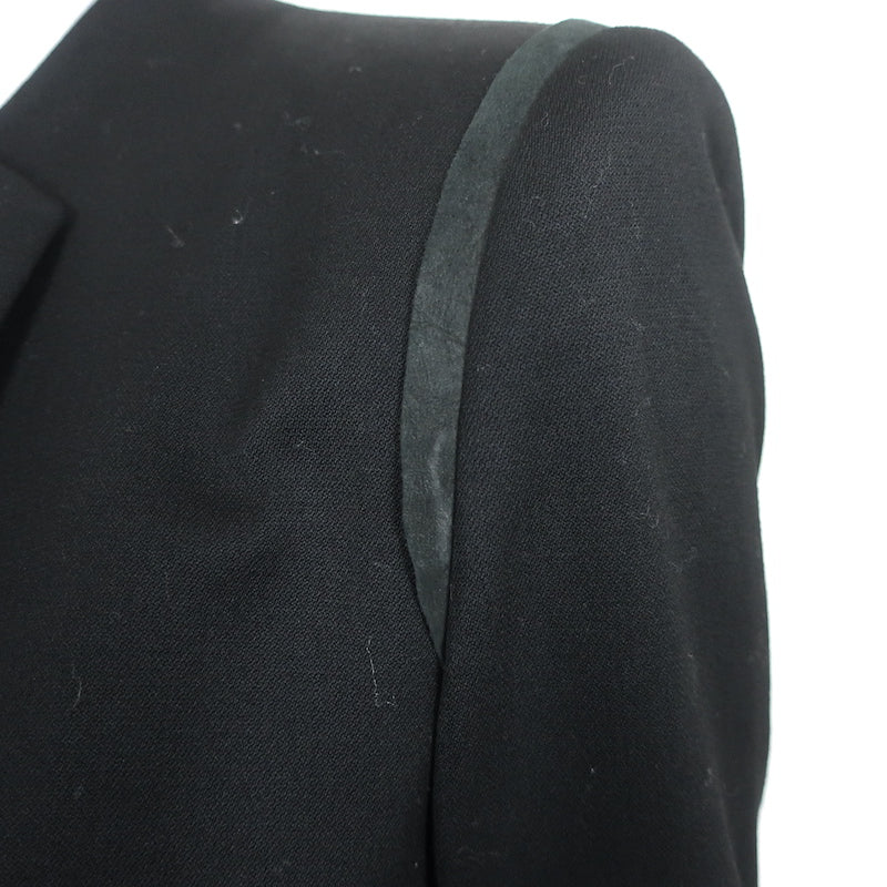 Helmut Lang Blazer Black Lamb Leather-Trim Smoking Wool Size 6 One Button Jacket