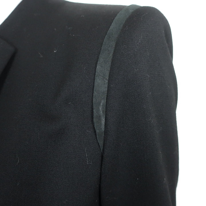 Helmut Lang Blazer Black Lamb Leather-Trim Smoking Wool Size 6 One Button Jacket