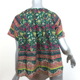 Bell Tassel Blouse Green Floral Print Cotton-Silk Size Medium Flutter Sleeve Top
