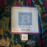 Bell Tassel Blouse Green Floral Print Cotton-Silk Size Medium Flutter Sleeve Top