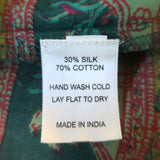 Bell Tassel Blouse Green Floral Print Cotton-Silk Size Medium Flutter Sleeve Top