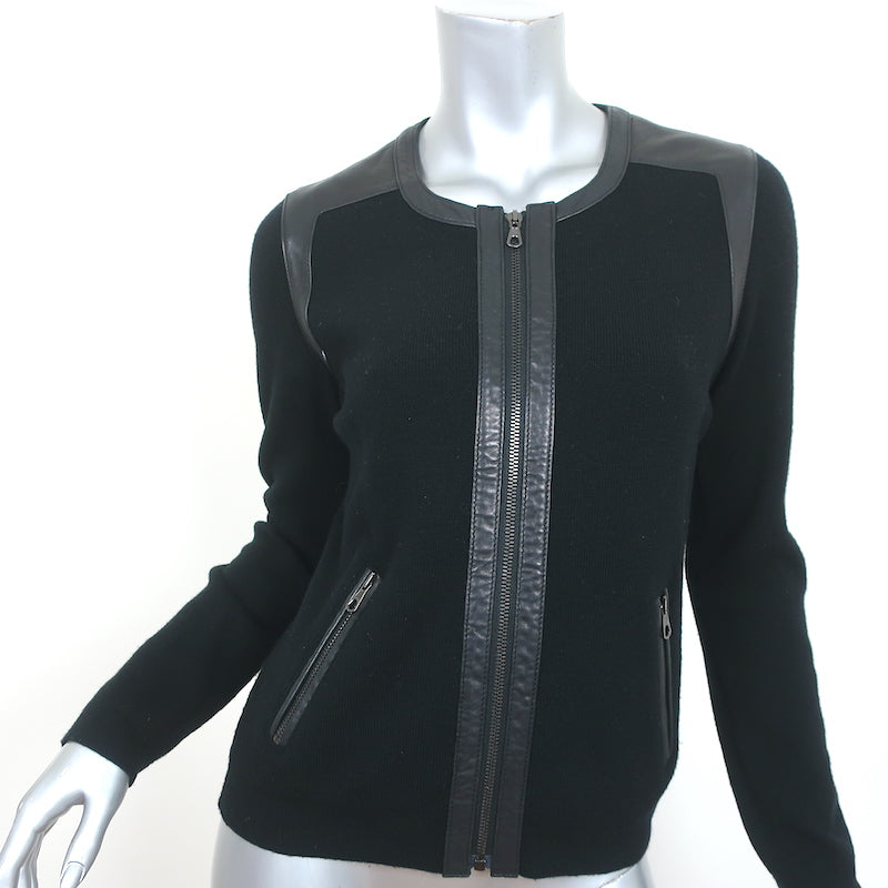 Rag &amp; Bone Jacket Black Leather-Trim Wool Knit Size Small
