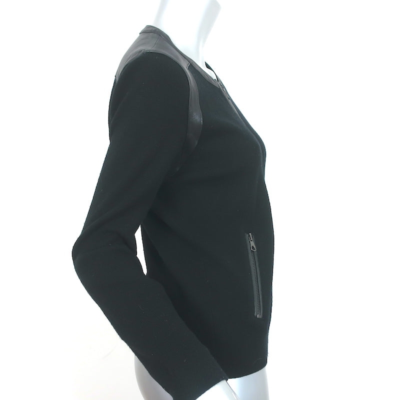 Rag &amp; Bone Jacket Black Leather-Trim Wool Knit Size Small