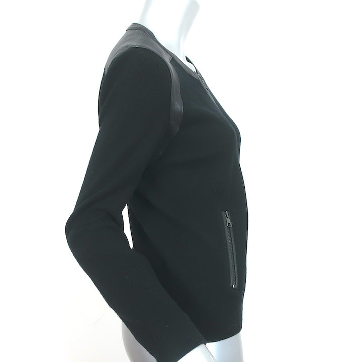 Rag &amp; Bone Jacket Black Leather-Trim Wool Knit Size Small