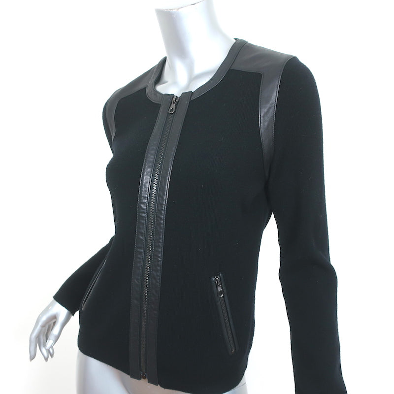 Rag &amp; Bone Jacket Black Leather-Trim Wool Knit Size Small