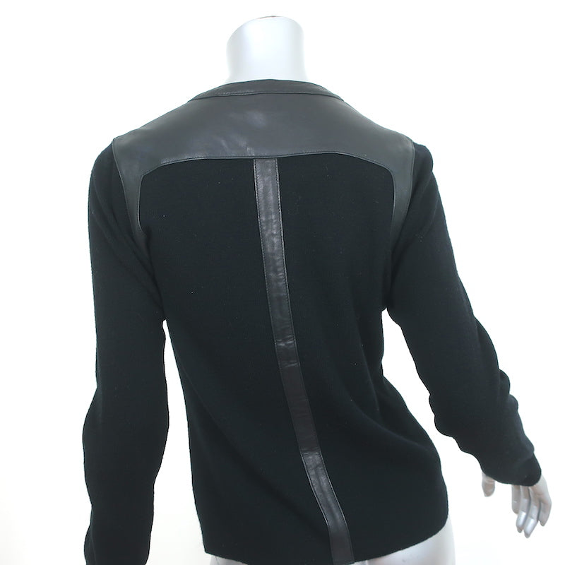 Rag &amp; Bone Jacket Black Leather-Trim Wool Knit Size Small