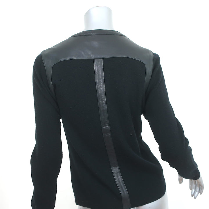Rag &amp; Bone Jacket Black Leather-Trim Wool Knit Size Small