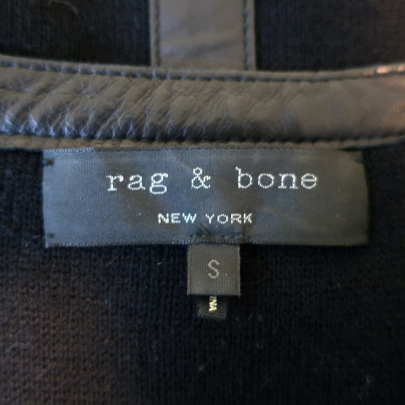 Rag &amp; Bone Jacket Black Leather-Trim Wool Knit Size Small