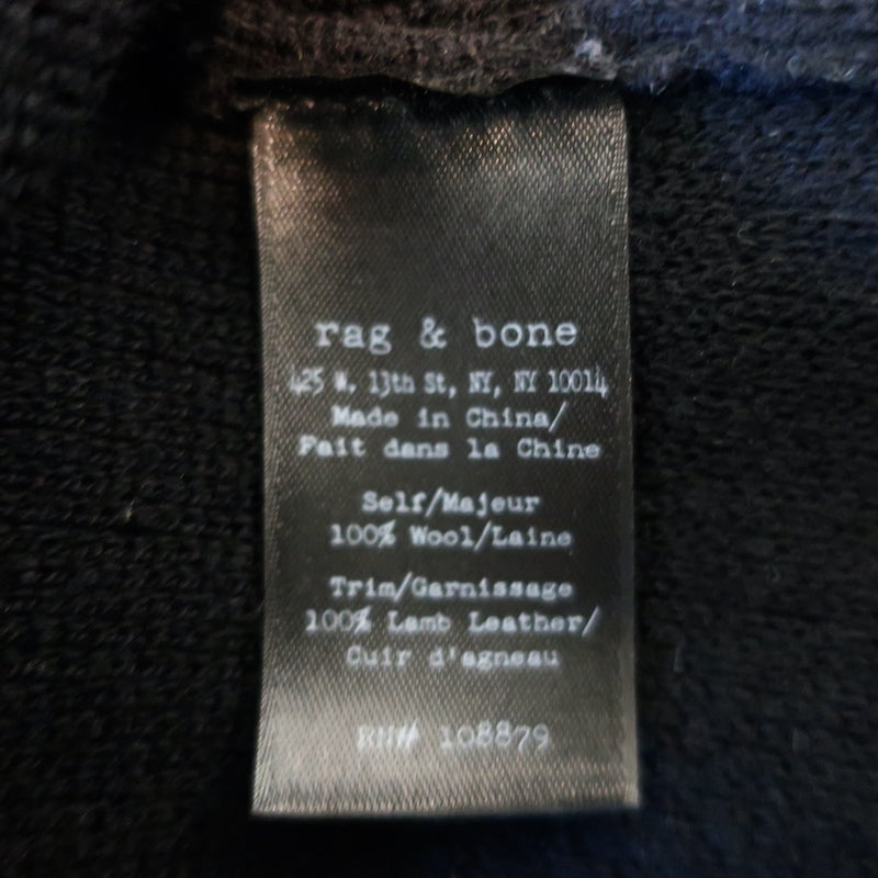 Rag &amp; Bone Jacket Black Leather-Trim Wool Knit Size Small