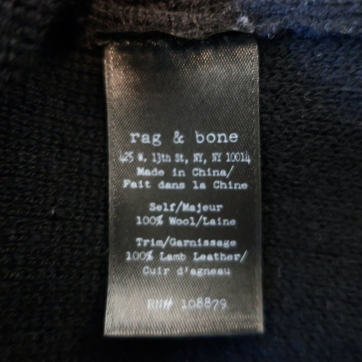 Rag &amp; Bone Jacket Black Leather-Trim Wool Knit Size Small