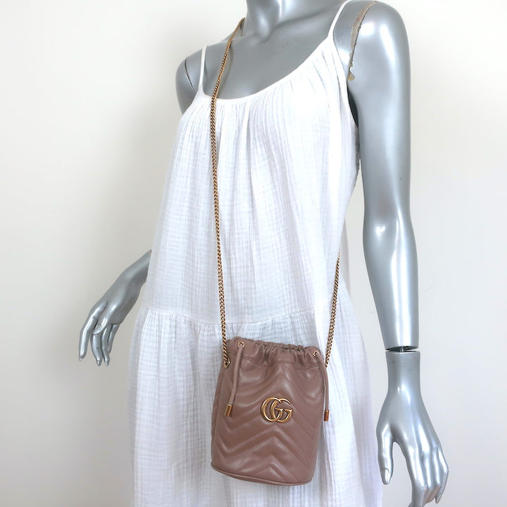 Gucci GG Marmont Mini Bucket Bag Nude Quilted Leather