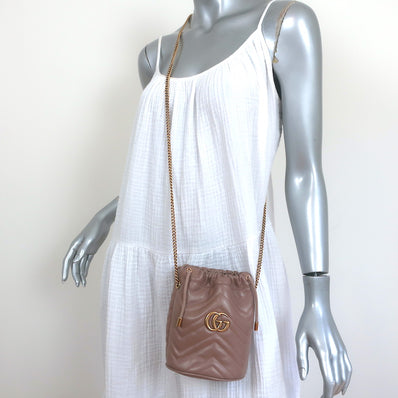 Gucci GG Marmont Mini Bucket Bag Nude Quilted Leather