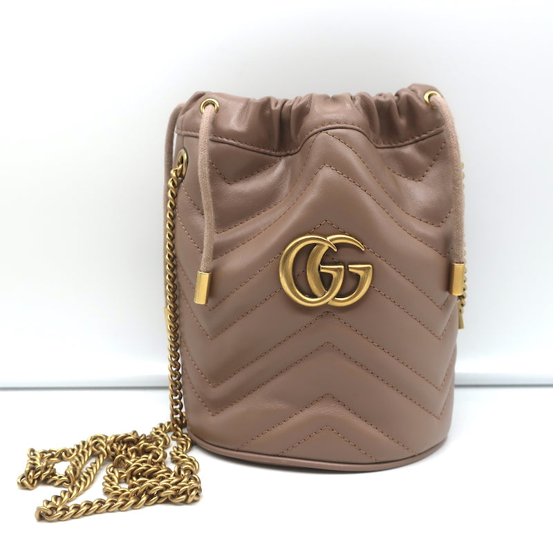 Gucci GG Marmont Mini Bucket Bag Nude Quilted Leather