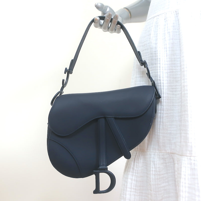 Christian Dior Saddle Bag Navy Ultramatte Calfskin Leather