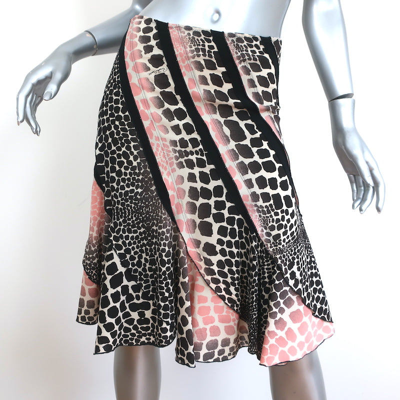 Roberto Cavalli Trumpet Skirt Pink/Black Animal Print Stretch Silk