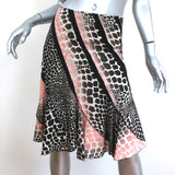 Roberto Cavalli Trumpet Skirt Pink/Black Animal Print Stretch Silk Size Medium