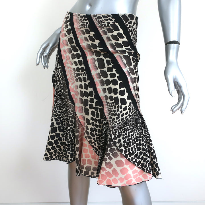 Roberto Cavalli Trumpet Skirt Pink/Black Animal Print Stretch Silk Size Medium