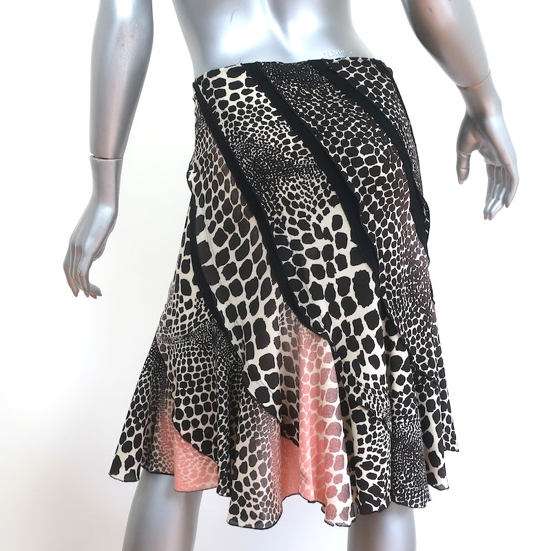 Roberto Cavalli Trumpet Skirt Pink/Black Animal Print Stretch Silk Size Medium