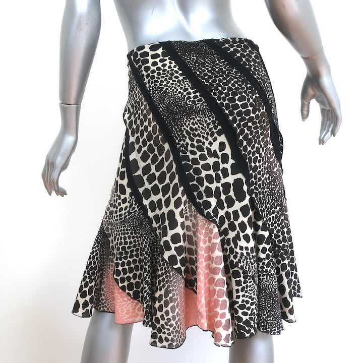 Roberto Cavalli Trumpet Skirt Pink/Black Animal Print Stretch Silk Size Medium