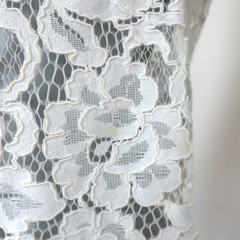 Saint Laurent Guipure Lace Blouse Cream Size 34 Long Sleeve Top