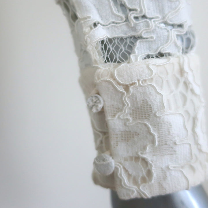Saint Laurent Guipure Lace Blouse Cream Size 34 Long Sleeve Top