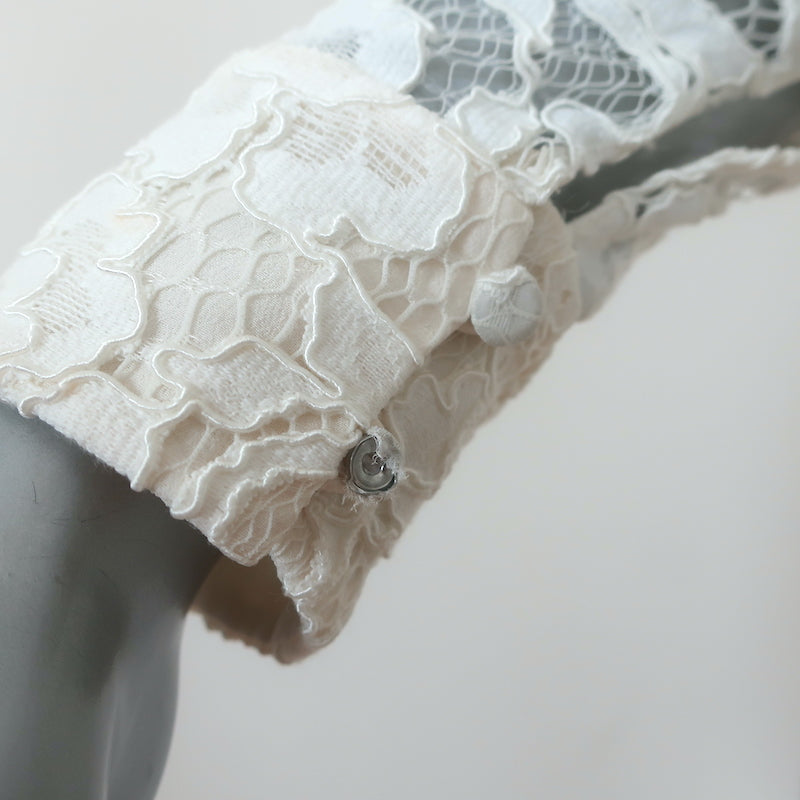 Saint Laurent Guipure Lace Blouse Cream Size 34 Long Sleeve Top