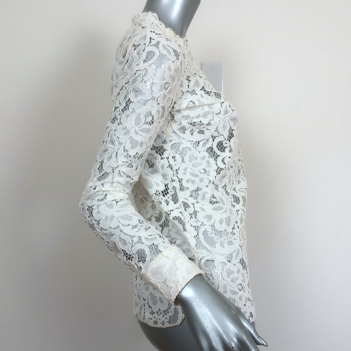Saint Laurent Guipure Lace Blouse Cream Size 34 Long Sleeve Top