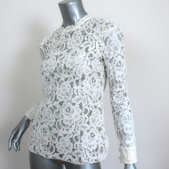Saint Laurent Guipure Lace Blouse Cream Size 34 Long Sleeve Top