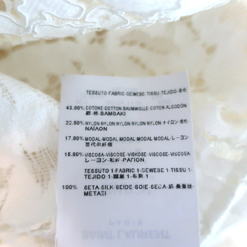 Saint Laurent Guipure Lace Blouse Cream Size 34 Long Sleeve Top